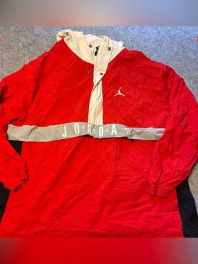 Jordan Red and White Pullover Windbreaker Jacket